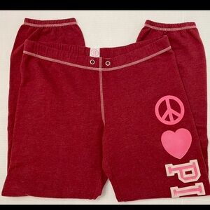 2008 Pink vintage fleece with velvet heart & peace sign joggers sweatpants RARE